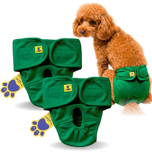 Image of A+a Pets' MAA' Cotton Dog Underwear Diaper Combo - Stretchable, Comfortable, Washable & Reusable (S, GreenSet)