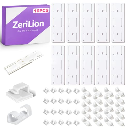 10 paquetes de soportes adhesivos para regletas eléctricas con 40 clips para cables, montaje sin taladro para gestión de cables, organizador de cables para oficina en casa miniatura 1