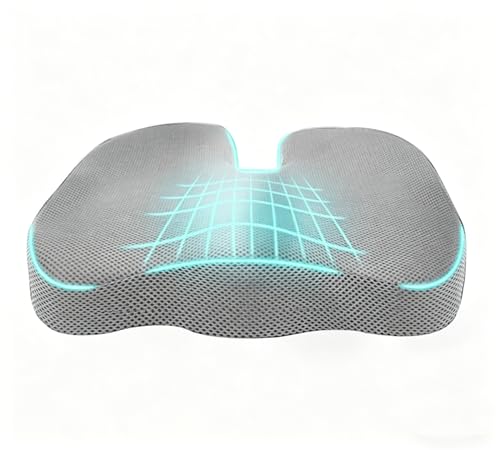 Office Chair Seat Cushion,Premium Memory Foam Chair Cushion for Long Sitting,Tailbone,Back,Sciatica,Coccyx Pain Relief Pillow Hip Butt Pad Cushion -for Office Chair,Car Seat,Wheelchair (Grey)