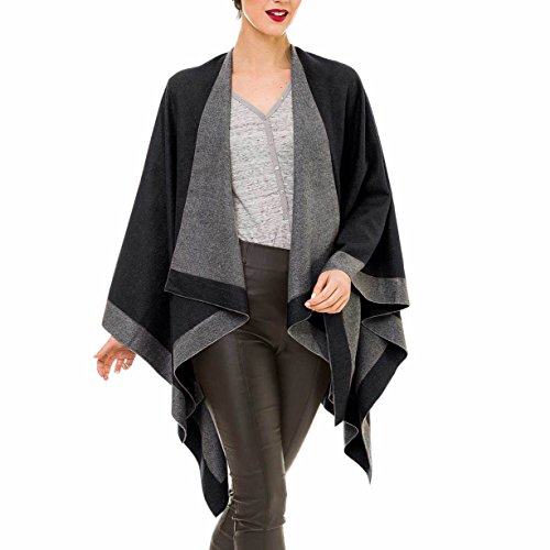 Women's Shawl Wrap Poncho Ruana Cape Cardigan Sweater Open Front for Travel Flight Cruises (PC02-11)