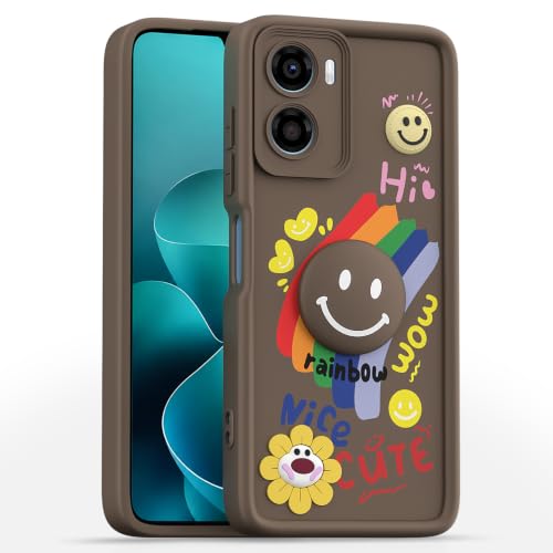 Image of Pikkme Back Cover for Motorola Moto G06 Power | Soft Silicone| Cute Rainbow Smile & 3D Cartoon Flower Design | Shockproof Raised Camera Protection Bumper Case (Brown)