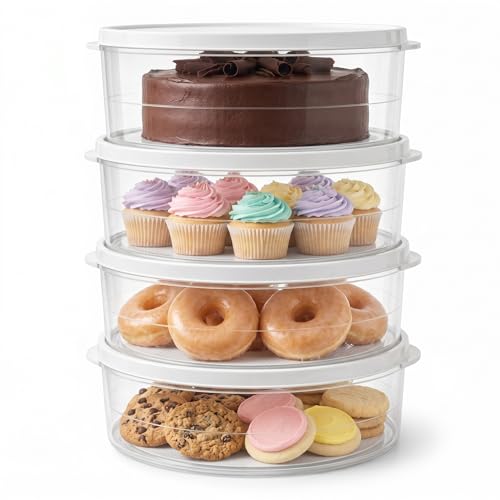 Evelots 4-Pack 10-Inch Airtight Food Storage Container with Lid - Portable Carrier for Pies, Cakes, Cupcakes & More - BPA-Free Clear Plastic - Secure & Easy Transport  