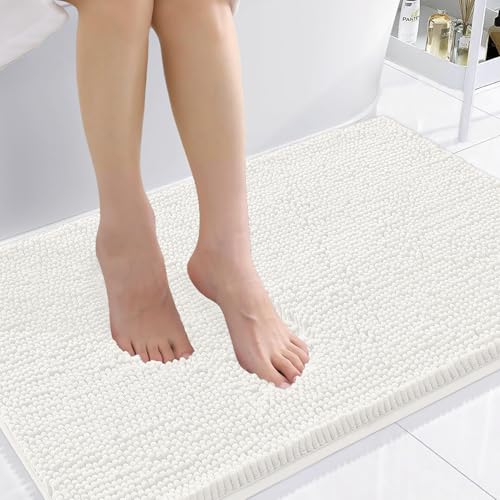 Smiry Luxury Chenille Bathroom Rugs 36x24, Extra Soft and Absorbent Shaggy Bath Mat, Machine Washable, Non-Slip Plush Carpet Runner for Tub, Shower, and Floor, Home Decor Accessories, Ivory