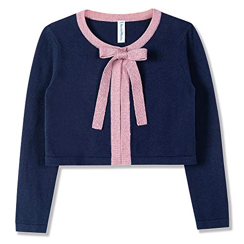 Benito & Benita Girls Cardigan Button Up with Bow Toddler Sweater Cardigan Cotton Kids Dance Shawl Bolero Shrug Long Sleeve Navy-Pink