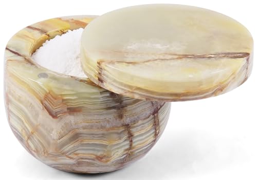 EARTHEN CRAFTS Marble Salt Cellar with Swivel Magnetic Lid 3 Inches Green Mini Salt Keeper for Countertop, 2.5 OZ Capacity, Kosher Salt and Seasoning Storage Container for Kitchen or Bath Salt