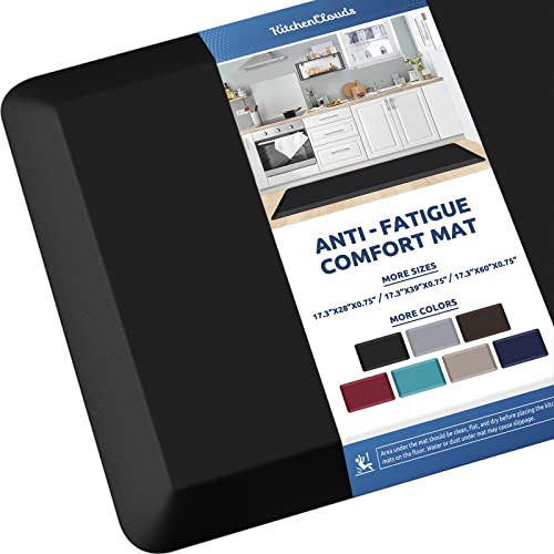 Image of KitchenClouds Kitchen Mat Cushioned Anti Fatigue Kitchen Rug 0.8inch Water Resistant Non Slip Kitchen Rugs and Mats Standing Desk Mat Comfort Floor Mats for Kitchen Sink Office (17.3 inchx60 inch,Black)