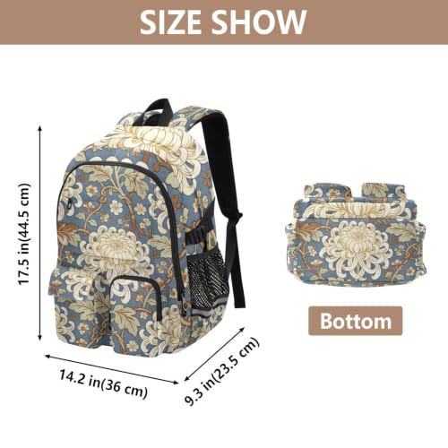 Mochila de viaje de 17.5 pulgadas con estampado vintage de crisantemo para ordenador y trabajo 3