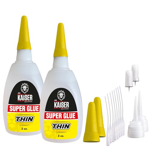 Der Kaiser Thin CA Super Glue 2-Pack (4 oz Total) Industrial Grade Cyanoacrylate 5-10 Sec Cure Pro Kit with Microtips Wood Plastic Metal Hobby Models Woodworking Value Pack 2 500 PSI