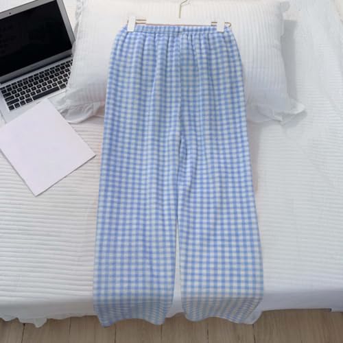 Pajama Pants Women Fleece Plaid Wide Leg Lounge Bottoms - image 4