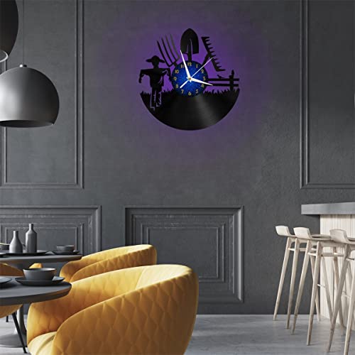 Horloge murale décorative en vinyle VCSFR design épouvantail de ferme