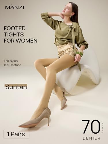 MANZI Tights for Women Solid Color Pantyhose Colored Semi Opaque Footed Tights Soft Stretch High Waist Stockings 70 Denier2