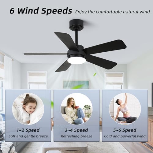 YYEHON 42 inch Ceiling Fans with Lights,Black Ceiling Fan with Light and Remote Control, Reversible, 3CCT, Dimmable, Noiseless, Small Ceiling Fan for Bedroom, Farmhouse, Indoor/Outdoor Use by YYEHON - Used condition - Image 5