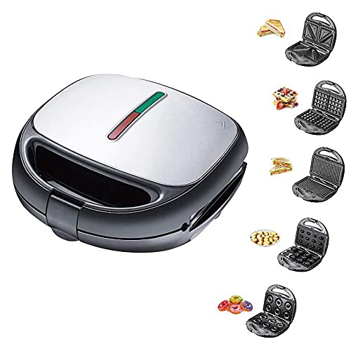 Elektrischer Waffeleisen Sandwich Toaster Maschine 5 In 1 Antihaftbeschichtete Abnehmbare Platten, Doppelseitige Heizung…
