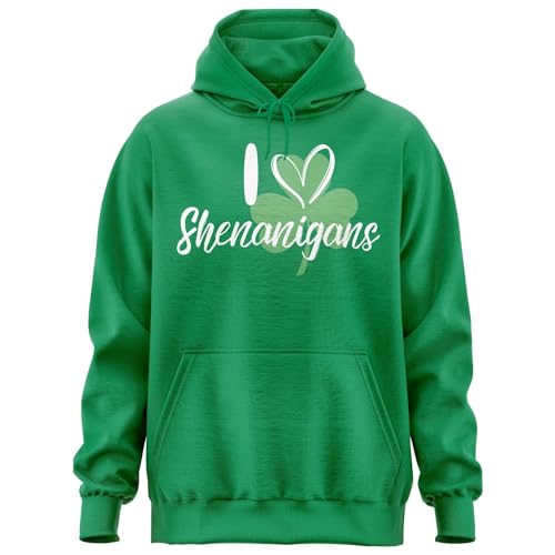 I Love Shenanigans Hoody, Shamrock Hoodie, St. Patricks Day Long sleeve Hoody for Men Women Kelly Green