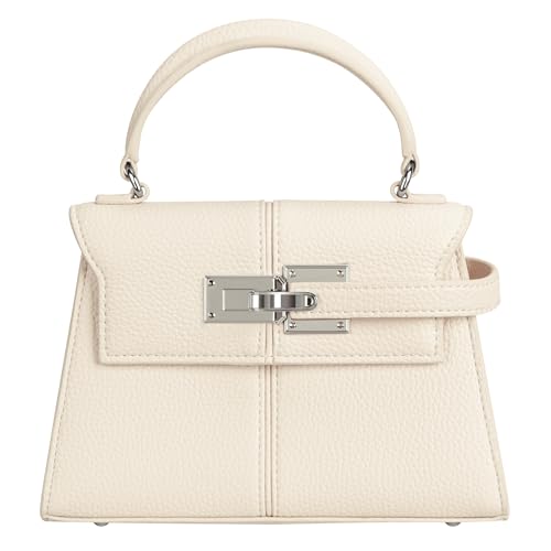 Women's Mini Top-handle Purse - Cute Vegan Leather Vintage Top Handle Bag with Adjustable Strap, Small Fashion Commuter Crossbody Handbag Cream White, Small