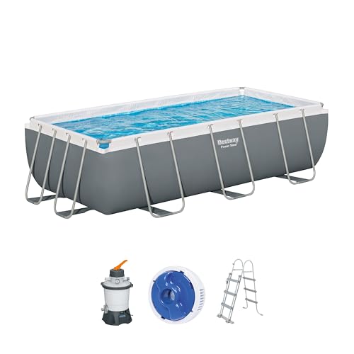 Bestway Power Steel Frame Pool Set mit Sandfilteranlage 404 x 201 x 100 cm, grau, eckig