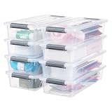 OMNISAFE Contenitore in plastica con coperchio, design impilabile, scatola con clip per artigianato, forniture e articoli da ufficio (8 confezioni da 4 quarti)