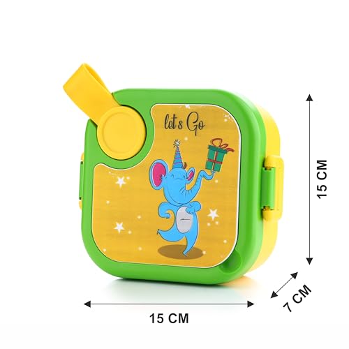 Image of Homeor Stainless Steel Box with Spoon, Tiffin Box for Kids, Airtight BPA Free & Leakproof Lunch Box, Steel Box for School Girls and Boys, Snacks Tiffin for Kids, 500 ML, Yellow & Green