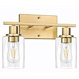 2-Light Gold Bathroom Vanity Light Fixtures, Modern Wall Lighting with Clear Glass Shade, Brushed...