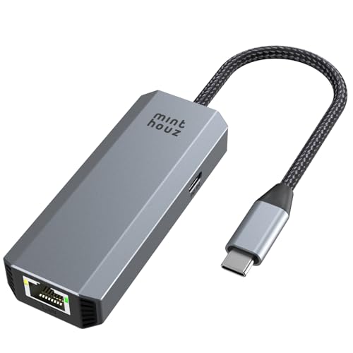 Minthouz 5Gb USB C Ethernet Adapter, RJ45 USB C LAN Adapter mit 95W PD, Thunderbolt 4/3 Netzwerkadapter für Dell/HP/Mac/iPhone 15/PC/MacBook Pro/Laptops/Windows 10/11/Linux/iPad Pro/Air