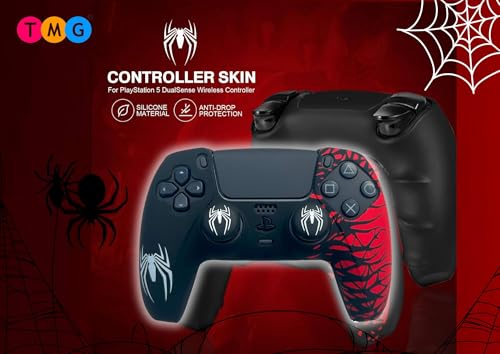 Image of TMG PS5 Controller Skin Spider-Man Theme Silicone Pecial Edition Protective Skin Case Cover for PS5 Controller with 2 Thumb Grip Caps (Black-Red)