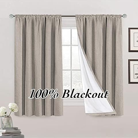 100% Blackout Curtains Primitive Linen Textured Curtain Drapes for Bedroom Full Light Blocking Window Curtains Draperies for Living Burlap Fabric Soft with White Liner (52 x 63 Inch, Taupe) Cover