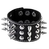 Zysta 40mm Wide Bangle Genuine Leather Studded Punk Rock Gothic Biker Adjustable Cuff Bracelet Wristband