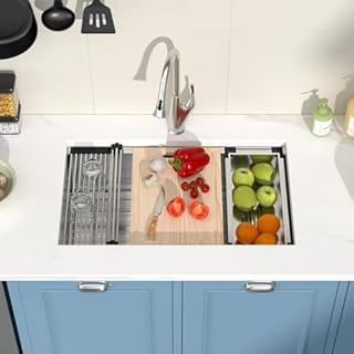 GhomeG 33 Undermount Kitchen Sink Stainless Steel 16 Gauge 33x19x9 Inch Ledge Workstation Single Bowl Kitchen Sink with Round Corners Under Counter Basin