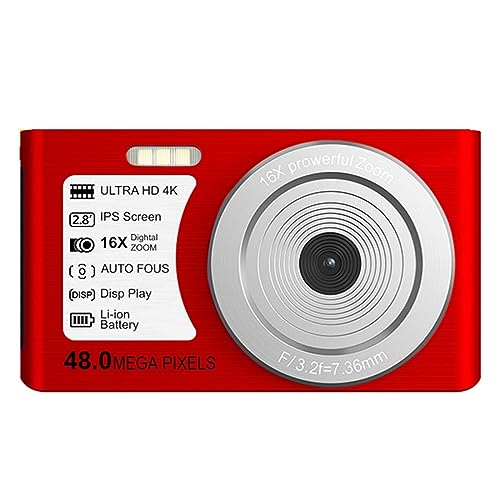 Caméra Numérique 4K pour Enfants 48MP Zoom Autofocus Fluide avec Carte SD 16Go Rouge