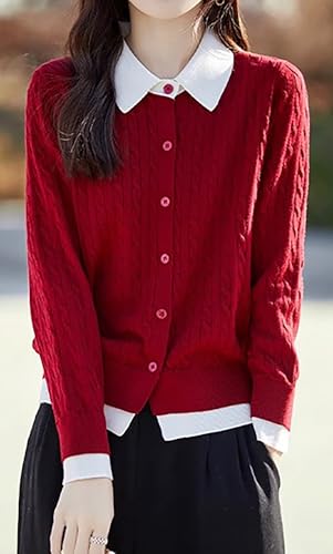 LAI MENG FIVE CATS Women's Knit Button Patchwork Sweater Casual Cable Knit Long Sleeve Fall Winter Outfits3