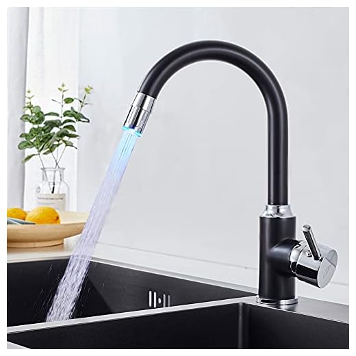 Auralum - Grifo Negro para Fregadero Cocina Mezclador Monomando con RGB LED 360° Giratorio