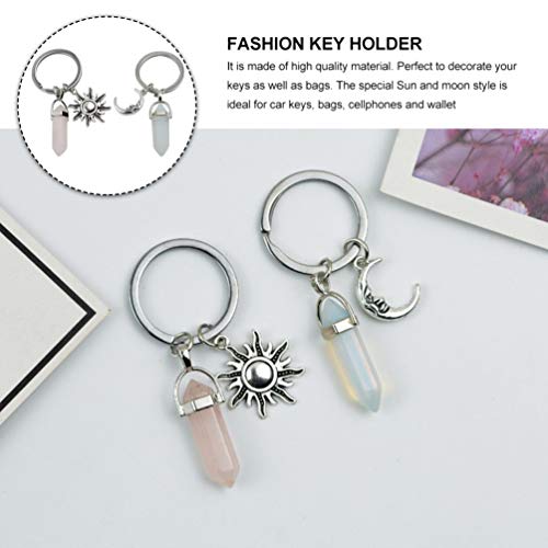 Kesyoo 2Pcs Moon Pendant Keychains Sun Key Rings Sun And Moon Couple Keychain Car Key Holder Key Chains Bag Decor #TOP2