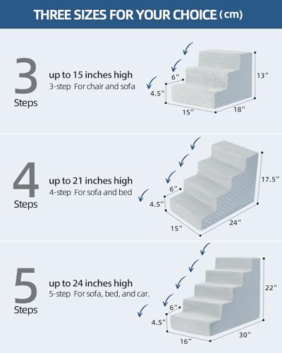 Image of Vfrog Dog Stairs for Small Dogs,17.5 inch H,4-Step Dog Steps Ramp for Bed and Couch with High Density Foam,Non-Slip Pet Steps for Dogs and Cats,Pet Stairs with a Washable Cover,Grey