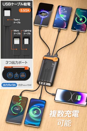 Image of Solar Power Bank, Hand Crank Charging, 2025 New & Fast Charging, Up to 3A Output /Output, Solar Charger, 61,200 mAh, Built-in 4 Cables, Type-C Mobile Battery, IPX7 Waterproof, Shockproof, Mobile Phone
