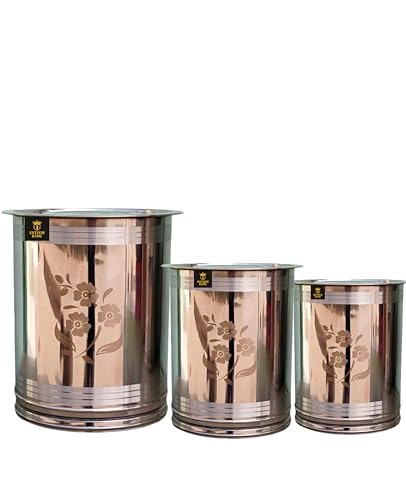 Image of Stainless Steel Container 10kg,18kg,25kg for Wheat, Rice, Grains, Flour & Snacks, Aata Tanki, Kitchen Storage Drum, Airtight Dabba, Pawali -Pack of 3