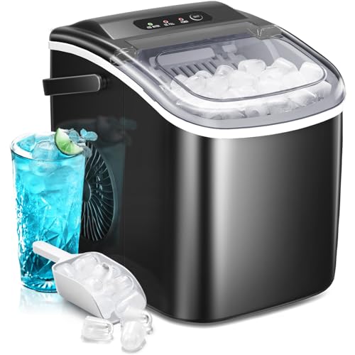 AGLUCKY Ice Makers Countertop,Portable Ice Maker Machine with Handle,Self-Cleaning Ice Maker, 26Lbs/24H, 9 Ice Cubes Ready in 8 Mins, for Home/Office/Kitchen (Black)