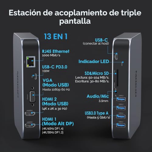 Dock USB C para MacBook解决falta de puertos con carga de 65W y salida VGA HDMI 5