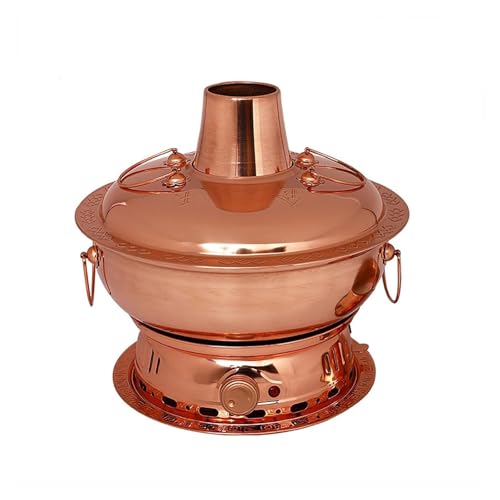 Olla caliente china de cobre, base eléctrica de doble calentamiento de carbón, diseño dividido, olla caliente gruesa de cobre puro for ganado mongol, fácil de limpiar, ideal for reuniones familiares,