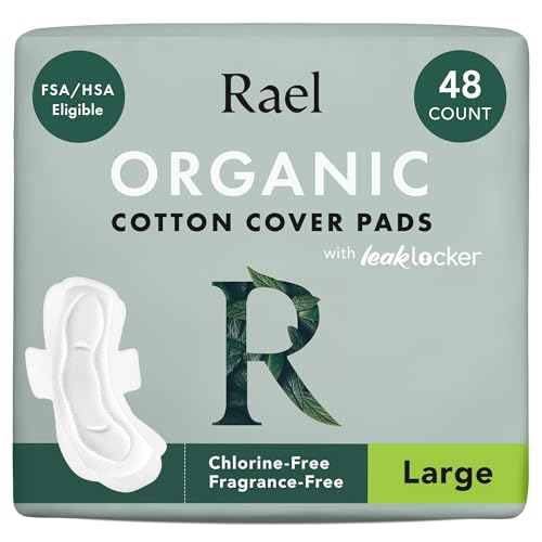 Image of Rael Pads for Women, Organic Cotton Cover - Period Pads with Wings, Feminine Care, Sanitary Napkins, Heavy Absorbency, Unscented (Large, 48 Count)