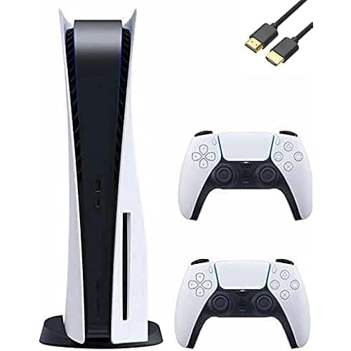 Playstation 5 Disc Version PS5 Console - Additional Controller, 4K-TV Gaming, 16GB GDDR6 RAM, 8K Output, WiFi 6. Ultra-High Speed 825GB SSD with U Deal HDMI (Renewed)