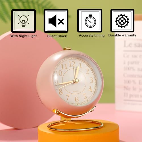 Image of Small Table Clocks, Classic Non-Ticking Tabletop Alarm Clock with Backlight, Battery Operated Desk Astronaut Clock with HD Glass for Living Room Bedroom Bedside Indoor Decor (Beige)