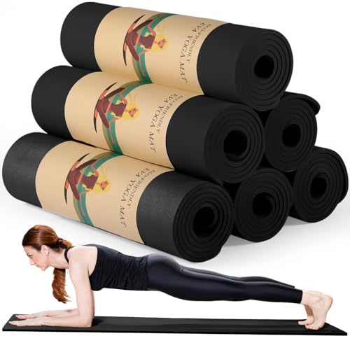 Timgle 6 Pcs 10mm Thick Yoga Mat Bulk 68 x 24 Inches Anti-slip Tear-resistant Exercise Mat Adult Gym Mats for Fitness Stretching Workout and Studio Outdoor Yoga Pilates(Black)