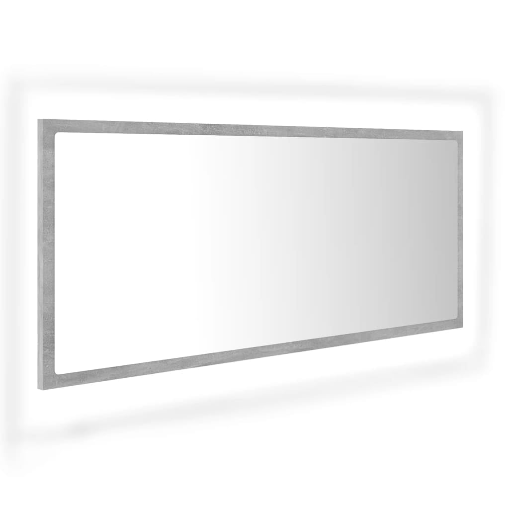 Espejo de baño LED gris hormigón, 100 x 8,5 x 37 cm, acrílico espejo de pared con iluminación RGB, diseño moderno para baño, montaje versátil