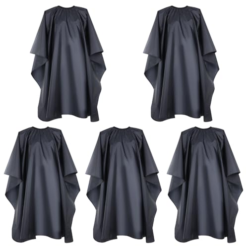 Aphumedc 5 Pack Black Waterproof Hair Salon Cape, Professional Hair Cutting Cape with Adjustable Buckle for Hairs,Coloring and Styling - 63