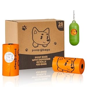 420 Counts Dog Poop Bags Rolls with Dispenser, Scented Poop Bags for Dogs Waste, Extra Thick& Leak Proof Dog Bags for Poop, Doggie Pet Waste Bags for Doggy Puppy Cat Poop 9″ x 13″ Orange