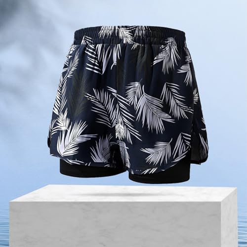 Image of Cambkatl 2 in 1 Men's Athletic Swim Trunks Quick Dry Board Shorts Elastic Waist Beach Swimwear with Compression Liner