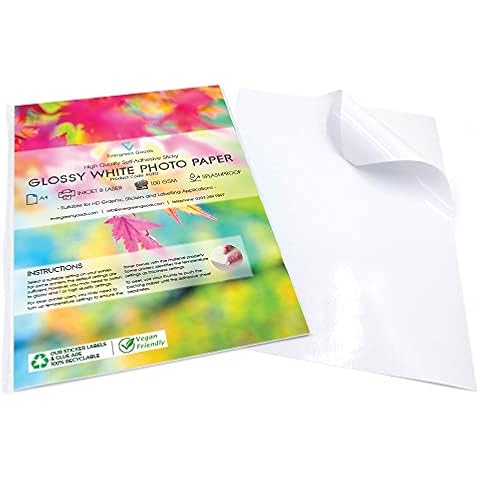 Evergreen Goods™ 50 Sheets A4 Premium White Glossy Self Adhesive Photo Paper | Splashproof High Resolution Printing Labels | Make from Home - Product Labelling, Sticker Making, Model Decals & More Cover