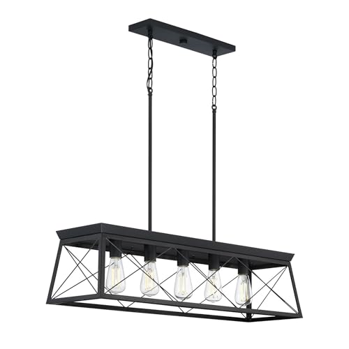 Image of Progress Lighting Briarwood Collection 5-Light Dining Room Light Fixture, Farmhouse Style Modern Chandelier for Kitchen and Dining Room, 38 inch by 9 inch, Black