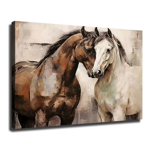 Two Horses Embracing on Canvas Wall Art, A Romantic Bedroom