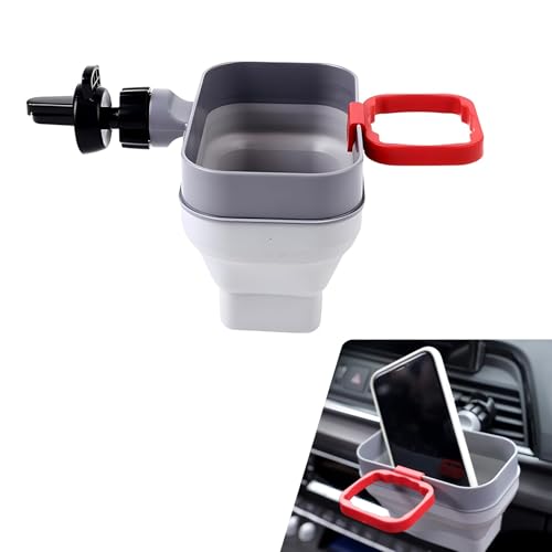 Downhill 1 PC Sauce Holder, 2-in-1 Chicken Nuggets French Fry Tomato Sauce Organizer, Multifunctional Mobile Phone Key Coin Air Vent Storage Box, Universal for Cars Foldable Portable (Gray & Red)